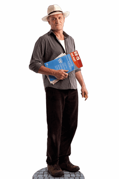 Ein Vertreter der deutschen Zivilgesellschaft und hält Informationen über die United Nations Conference on Environment and Development (UNCED) 1992 in der Hand.