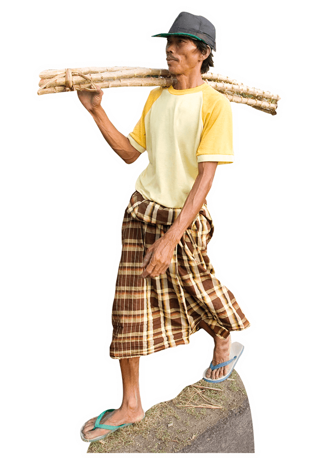 © dpa Picture-Alliance Ein Holzarbeiter aus Indonesien trägt ein Bündel Holz auf der Schulter.